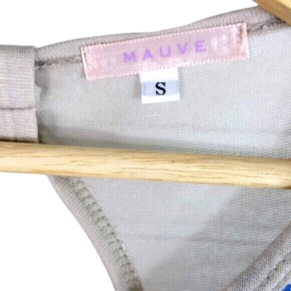 Mauve Star Print Sequin Top Blue Beige Small Open Back Short Sleeve Patriotic - Picture 4 of 6